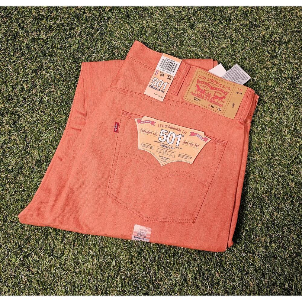 LEVI'S 501 Jeans NWT Button Fly Shrink to Fit Pink Coral Straight Mens 40x30